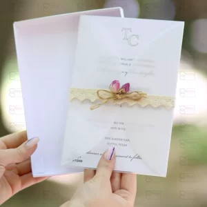 کارت عروسی جعبه ای گل خشک و نخ و تور