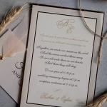 کارت عروسی متالایز نیمه ای با پر کرمی Letter
