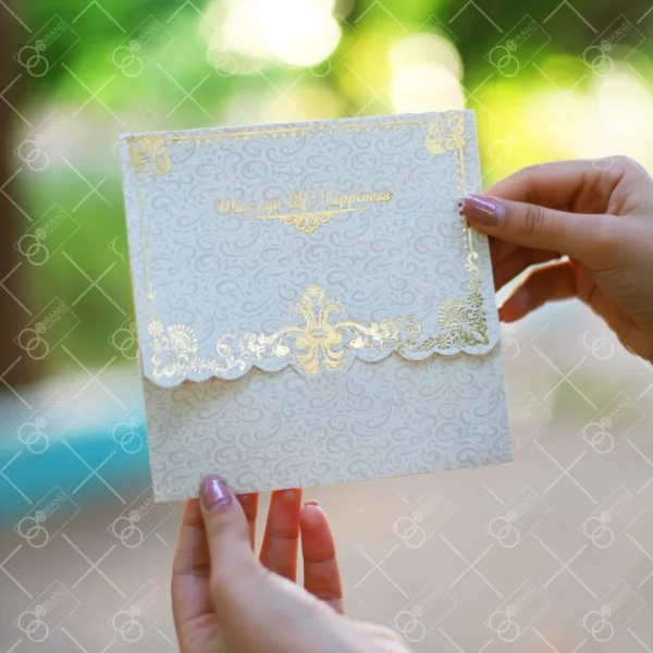 کارت عروسی مربعی کرمی و قهوه ای
