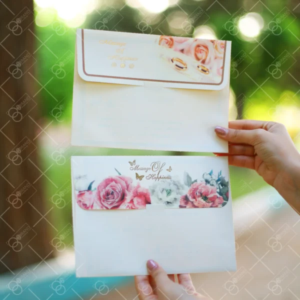 کارت عروسی گل زرد و حلقه رنگ کرمی